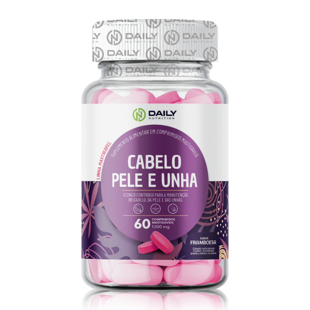 Vitaminas com Zinco, Biotina e Ácido Hialurônico - Sabor Framboesa