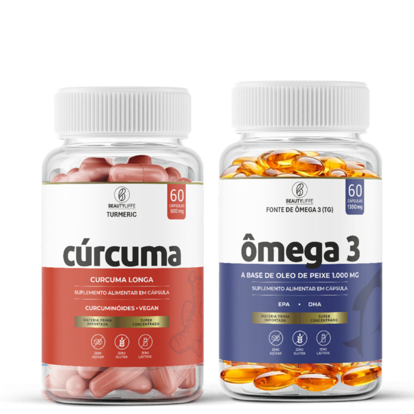 Kit Cúrcuma 60 caps 500mg + Ômega 3 60 caps 1350mg Beauty Liffe