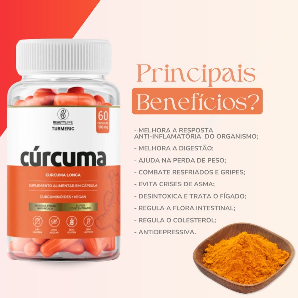 Kit Cúrcuma 60 caps 500mg + Ômega 3 60 caps 1350mg Beauty Liffe