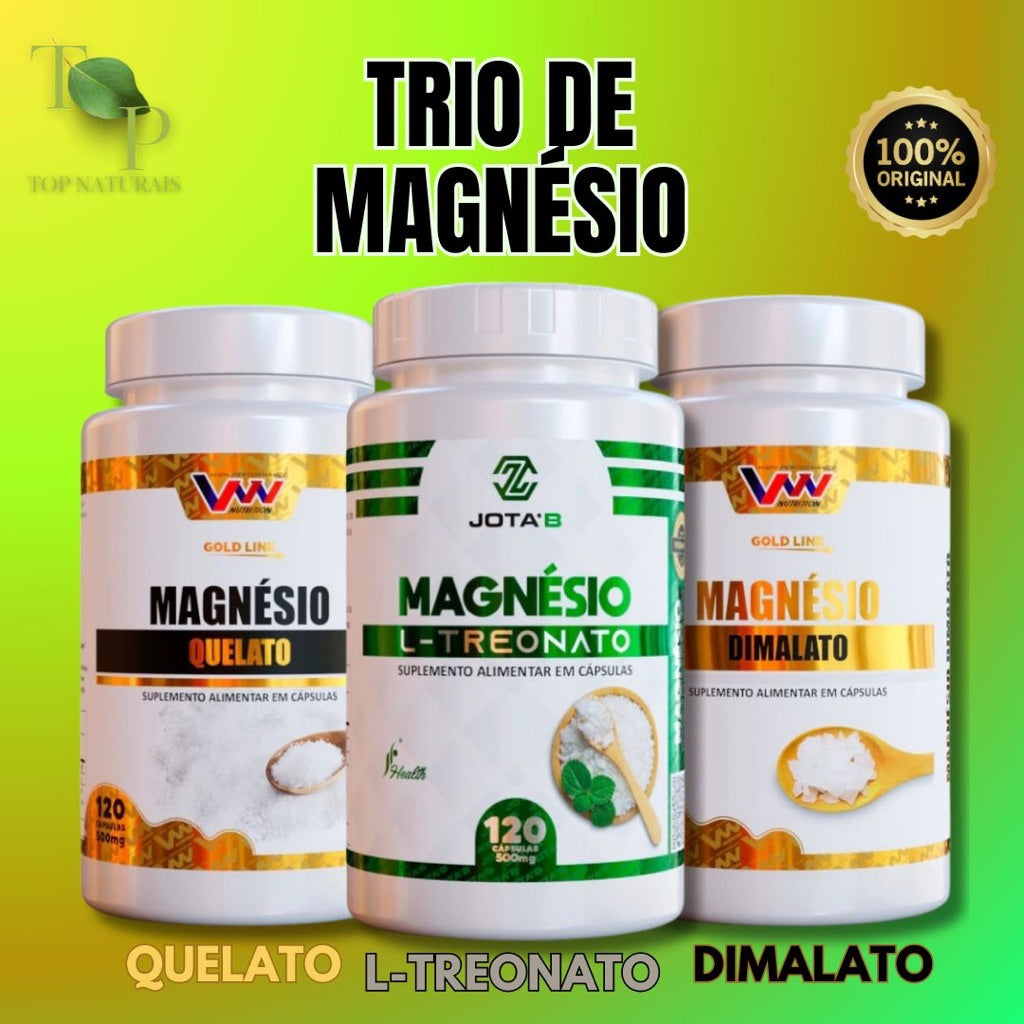 Kit perfeito 3 Magnésios - Magnésio Treonato | Dimalato | Quelato - 3 Potes (1 de cada) Kit Perfeito
