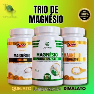 Kit perfeito 3 Magnésios - Magnésio Treonato | Dimalato | Quelato - 3 Potes (1 de cada) Kit Perfeito