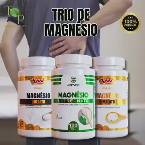 Kit perfeito 3 Magnésios - Magnésio Treonato | Dimalato | Quelato - 3 Potes (1 de cada) Kit Perfeito